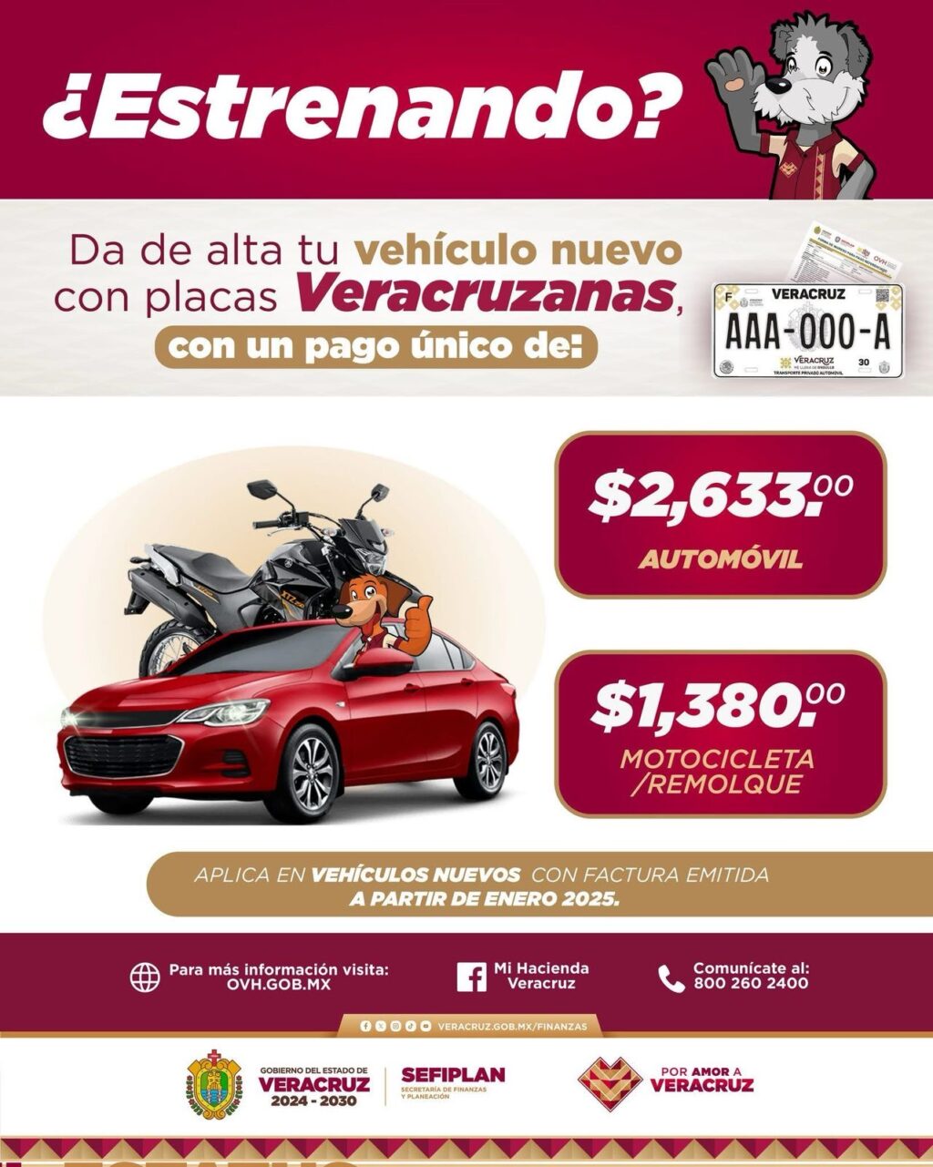 SEFIPLAN anuncia emplacamiento con pago único de 2 mil 633 pesos 